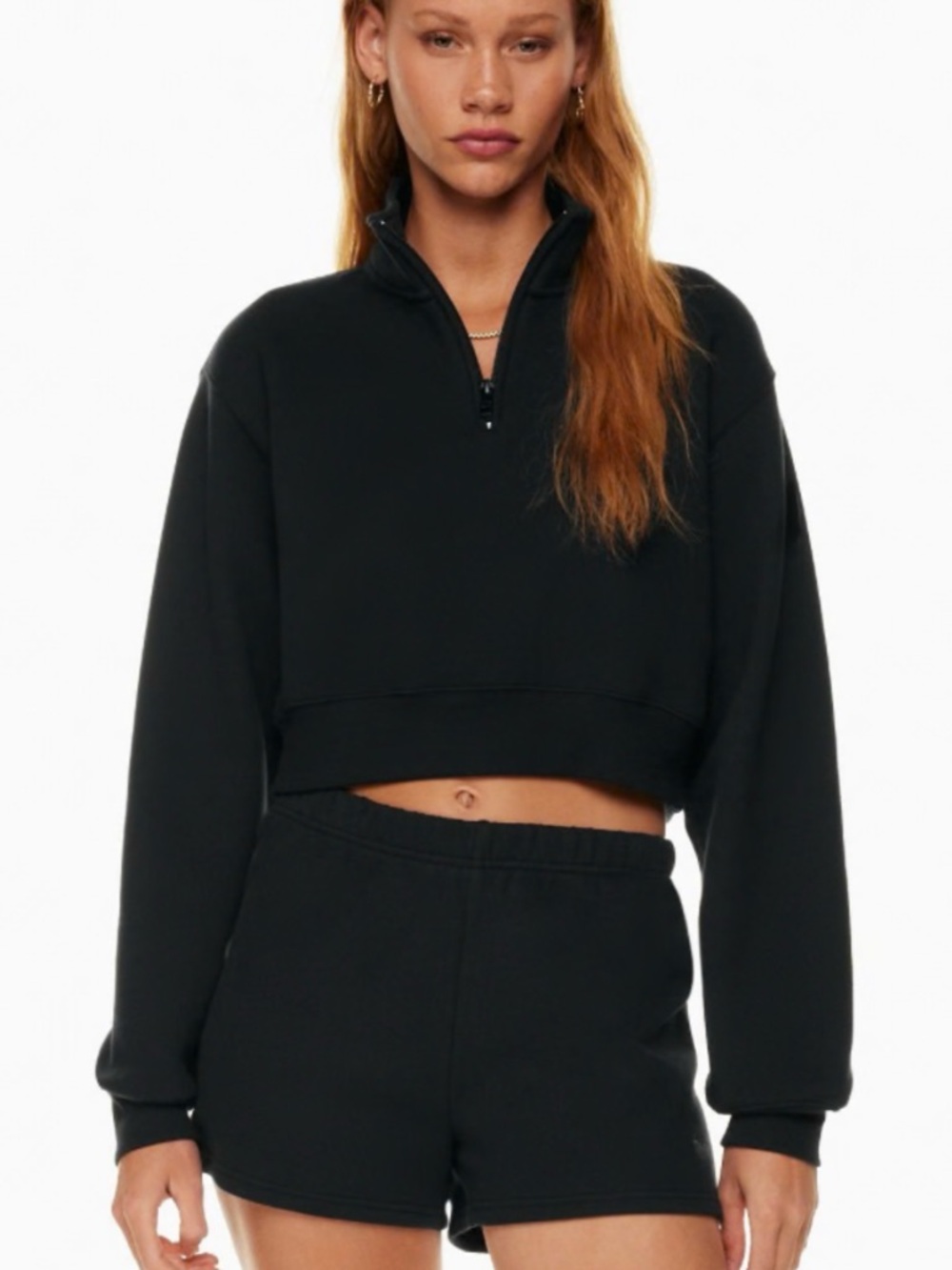 TNA Sweatfleece Cozy Fleece Black Cropped Half-Zip Sweatshirt